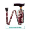 Folding Adjustable Walking Stick - Burgundy Flower