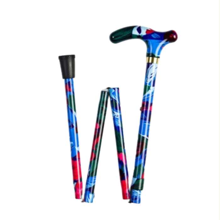 adjustable folding walking stick with patterned handle gilly flowers