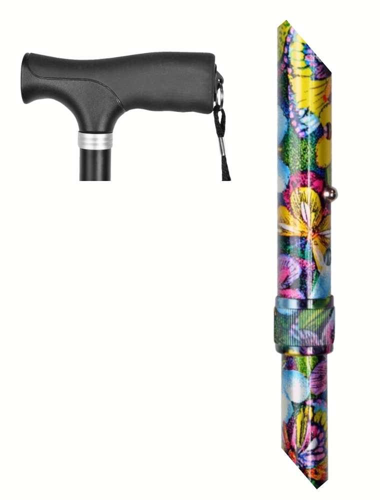 walk on folding walking stick butterfly design