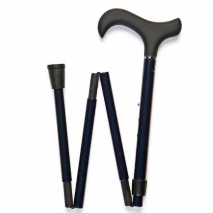 Carbon Fibre Walking Stick Folding Adjustable with Blue Diamond Pattern