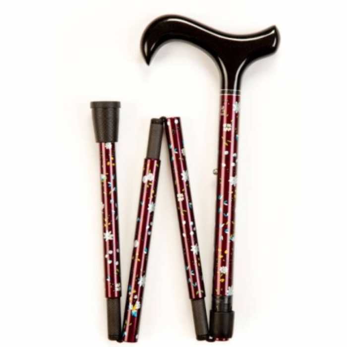 carbon fibre folding walking stick claret pearly flowers