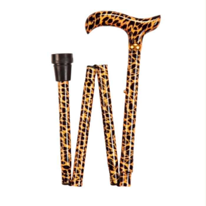 folding adjustable walking stick in Leopard